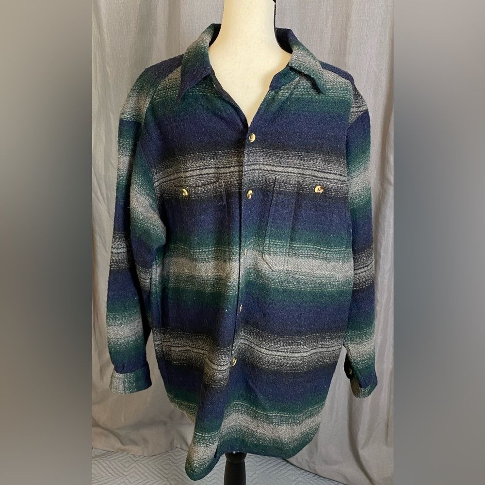 Paragraff • Exclusive Clothing Co. Blue and Green Button Down Wool Shirt XL